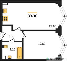 Планировка однокомнатной(квартира) площадью 39.3 квадратных метров в “ЖК ЗИЛАРТ”