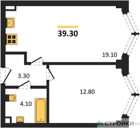 Планировка однокомнатной(квартира) площадью 39.3 квадратных метров в ЖК “ЖК ЗИЛАРТ”