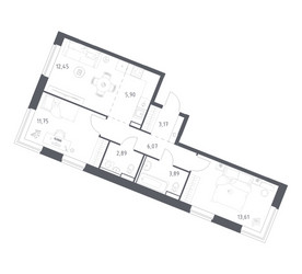 Планировка двухкомнатной(квартира) площадью 59.73 квадратных метров в ЖК “ЖК Квартал Западный”
