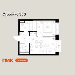 Планировка однокомнатной(квартира) площадью 33.8 квадратных метров в ЖК “ЖК Строгино 360”