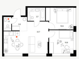 Планировка двухкомнатной(квартира) площадью 53.5 квадратных метров в “ЖК Бусиновский парк”