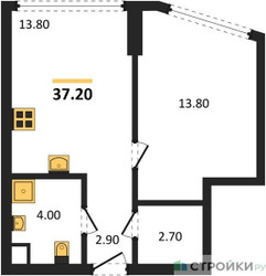 Планировка однокомнатной(квартира) площадью 37.2 квадратных метров в ЖК “ЖК А22”