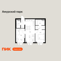 Планировка двухкомнатной(квартира) площадью 53.6 квадратных метров в “ЖК Амурский парк”