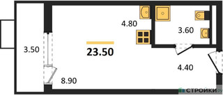 Планировка студии(квартира) площадью 23.5 квадратных метров в “ЖК Дзен-кварталы”