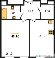 Планировка однокомнатной(квартира) площадью 43.1 квадратных метров в “ЖК Архитектор”
