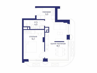 Планировка однокомнатной(квартира) площадью 42.92 квадратных метров в ЖК “ЖК Остров”