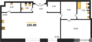 Планировка однокомнатной(квартира) площадью 105.9 квадратных метров в “Жилой дом Кло 17”