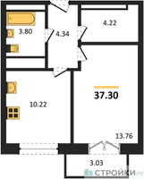 Планировка однокомнатной(квартира) площадью 37.3 квадратных метров в “ЖК Одинбург”
