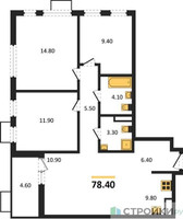 Планировка трехкомнатной(квартира) площадью 78.4 квадратных метров в “ЖК Скандинавия”