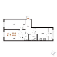Планировка двухкомнатной(квартира) площадью 68.4 квадратных метров в “ЖК Новое Летово”