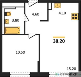 Планировка однокомнатной(квартира) площадью 38.2 квадратных метров в ЖК “ЖК Молжаниново”