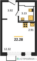 Планировка студии(квартира) площадью 22.28 квадратных метров в “ЖК Молжаниново”