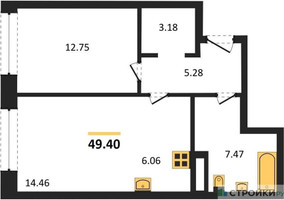 Планировка однокомнатной(квартира) площадью 49.4 квадратных метров в “ЖК Собрание клубных домов West Garden (Вест Гарден)”