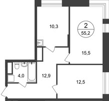 Планировка двухкомнатной(квартира) площадью 55.2 квадратных метров в “ЖК Первый Московский”
