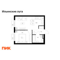 Планировка однокомнатной(квартира) площадью 34.3 квадратных метров в “ЖК Ильинские луга”