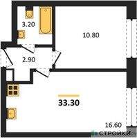 Планировка однокомнатной(квартира) площадью 33.3 квадратных метров в “ЖК ЗИЛАРТ”