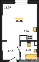 Планировка студии(квартира) площадью 25.26 квадратных метров в “ЖК Светлый мир Станция Л”