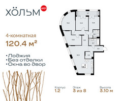 Планировка 4+ комнатной(квартира) площадью 120.4 квадратных метров в “ЖК Хольм”