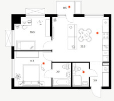 Планировка двухкомнатной(квартира) площадью 55.2 квадратных метров в “ЖК Томилинский бульвар”
