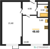 Планировка однокомнатной(квартира) площадью 47.8 квадратных метров в “ЖК Ново-Молоково”