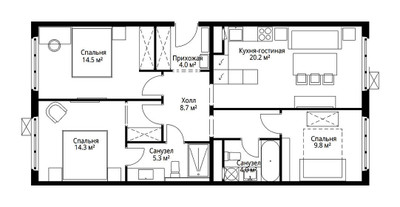 Планировка трехкомнатной(квартира) площадью 80.8 квадратных метров в ЖК “ЖК Эко Видное 2.0”