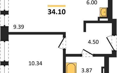 Планировка однокомнатной(квартира) площадью 34.1 квадратных метров в ЖК “ЖК Квартал Авиаторов”