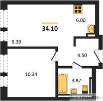 Планировка однокомнатной(квартира) площадью 34.1 квадратных метров в “ЖК Квартал Авиаторов”