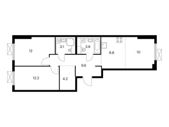 Планировка двухкомнатной(квартира) площадью 63.5 квадратных метров в ЖК “ЖК Люблинский парк”