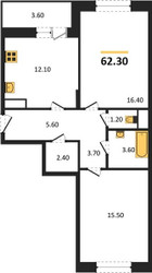 Планировка двухкомнатной(квартира) площадью 62.3 квадратных метров в ЖК “ЖК Эдельвейс (Первомайское)”