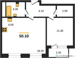 Планировка однокомнатной(квартира) площадью 50.1 квадратных метров в “Квартал Филатов луг”