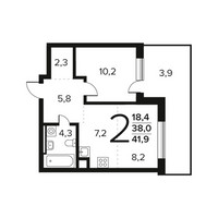 Планировка двухкомнатной(квартира) площадью 41.9 квадратных метров в “Новые Ватутинки. Заречный”