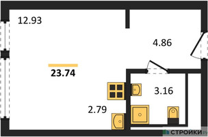 Планировка студии(квартира) площадью 23.74 квадратных метров в “ЖК Остафьево”