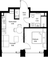 Планировка однокомнатной(квартира) площадью 32.19 квадратных метров в “ЖК СЕТ”