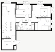 Планировка трехкомнатной(квартира) площадью 83.8 квадратных метров в “Ярославский квартал”