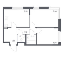 Планировка двухкомнатной(квартира) площадью 53.8 квадратных метров в “ЖК Новое Внуково”