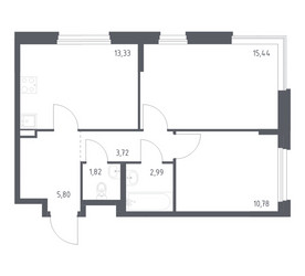 Планировка двухкомнатной(квартира) площадью 53.8 квадратных метров в ЖК “ЖК Новое Внуково”