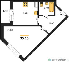 Планировка однокомнатной(квартира) площадью 35.1 квадратных метров в “ЖК Малиново”