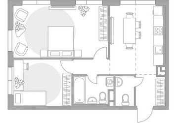 Планировка двухкомнатной(квартира) площадью 58.93 квадратных метров в ЖК “ЖК Нижегородская от Гранель”