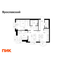 Планировка двухкомнатной(квартира) площадью 59.3 квадратных метров в ЖК “ЖК Ярославский”