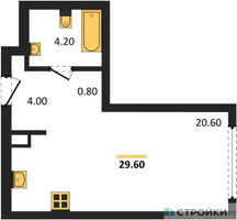 Планировка студии(квартира) площадью 29.6 квадратных метров в “Акценты”