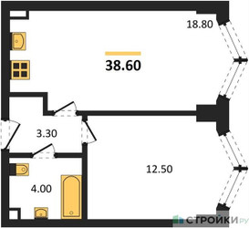 Планировка однокомнатной(квартира) площадью 38.6 квадратных метров в ЖК “ЖК ЗИЛАРТ”