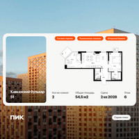Планировка двухкомнатной(квартира) площадью 54.5 квадратных метров в “ЖК Кавказский бульвар 51”