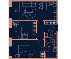 Планировка трехкомнатной(квартира) площадью 62.9 квадратных метров в “Квартал Эра”