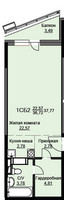 Планировка студии(квартира) площадью 38 квадратных метров в “ЖК Соболевка”