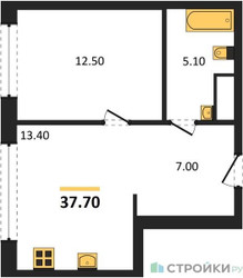 Планировка однокомнатной(квартира) площадью 37.7 квадратных метров в ЖК “ЖК Символ”