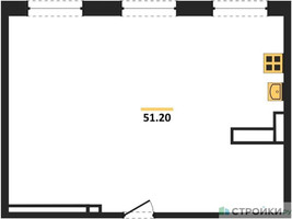 Планировка однокомнатной(апартаменты) площадью 49.8 квадратных метров в “ЖК Легендарный квартал на Ботаническом саду”