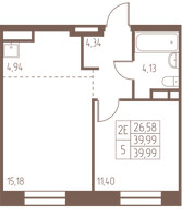 Планировка двухкомнатной(квартира) площадью 40 квадратных метров в “ЖК Западная Ивантеевка”