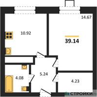 Планировка однокомнатной(квартира) площадью 39.14 квадратных метров в “ЖК Мечта”