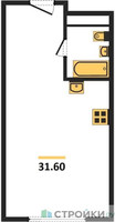 Планировка студии(апартаменты) площадью 31.6 квадратных метров в “ЖК Октябрьская 98 (MirrorЗдание)”