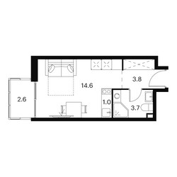 Планировка студии(апартаменты) площадью 25.7 квадратных метров в ЖК “Апарт-комплекс Аквилон Сигнал”
